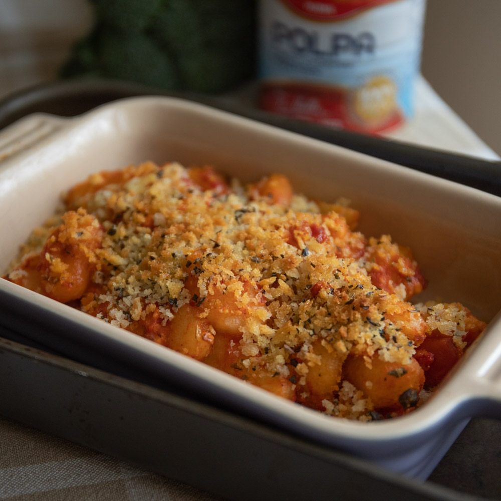 Baked Gnocchi with Tomato, Capers & Fedw Cheese